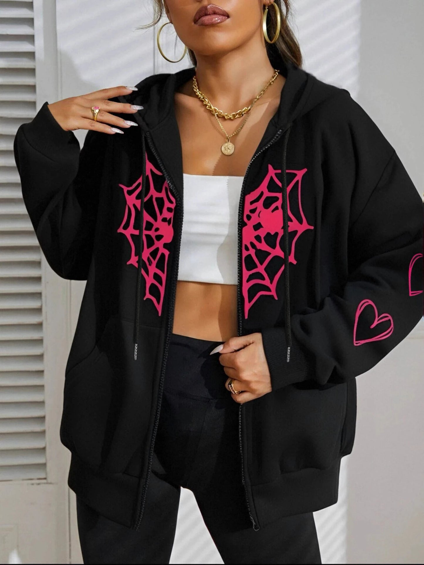 Spider Web Zip Up Hoodie