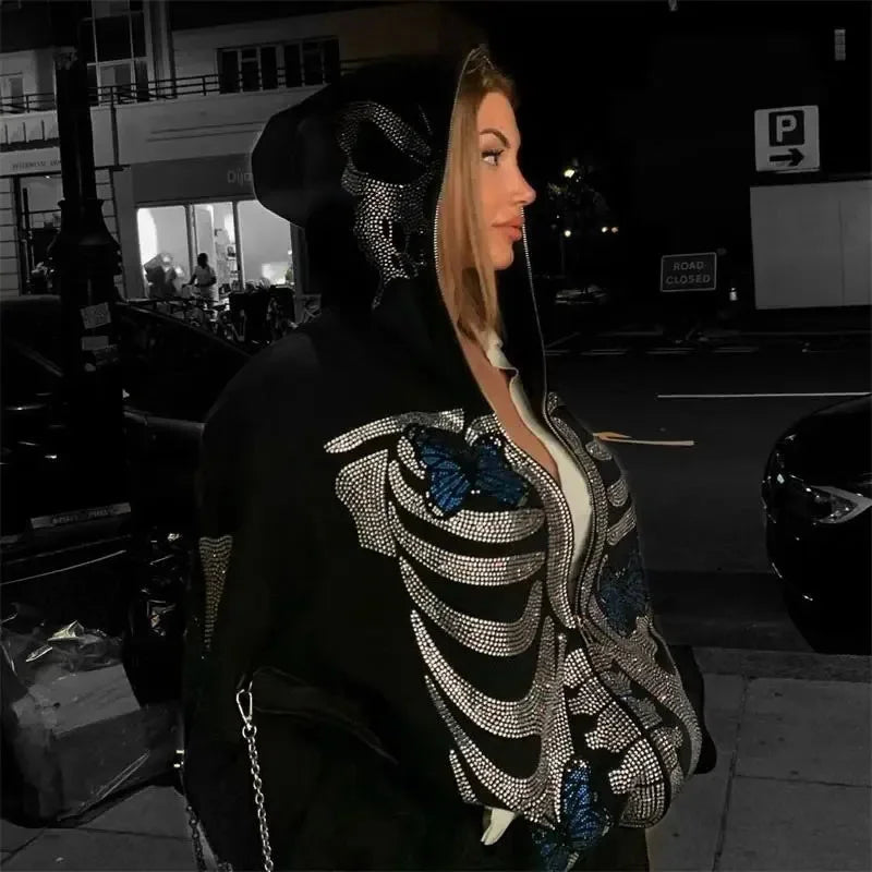 Skeleton Full Zip Up Hoodie