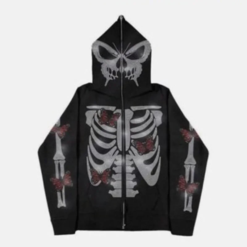 Skeleton Full Zip Up Hoodie