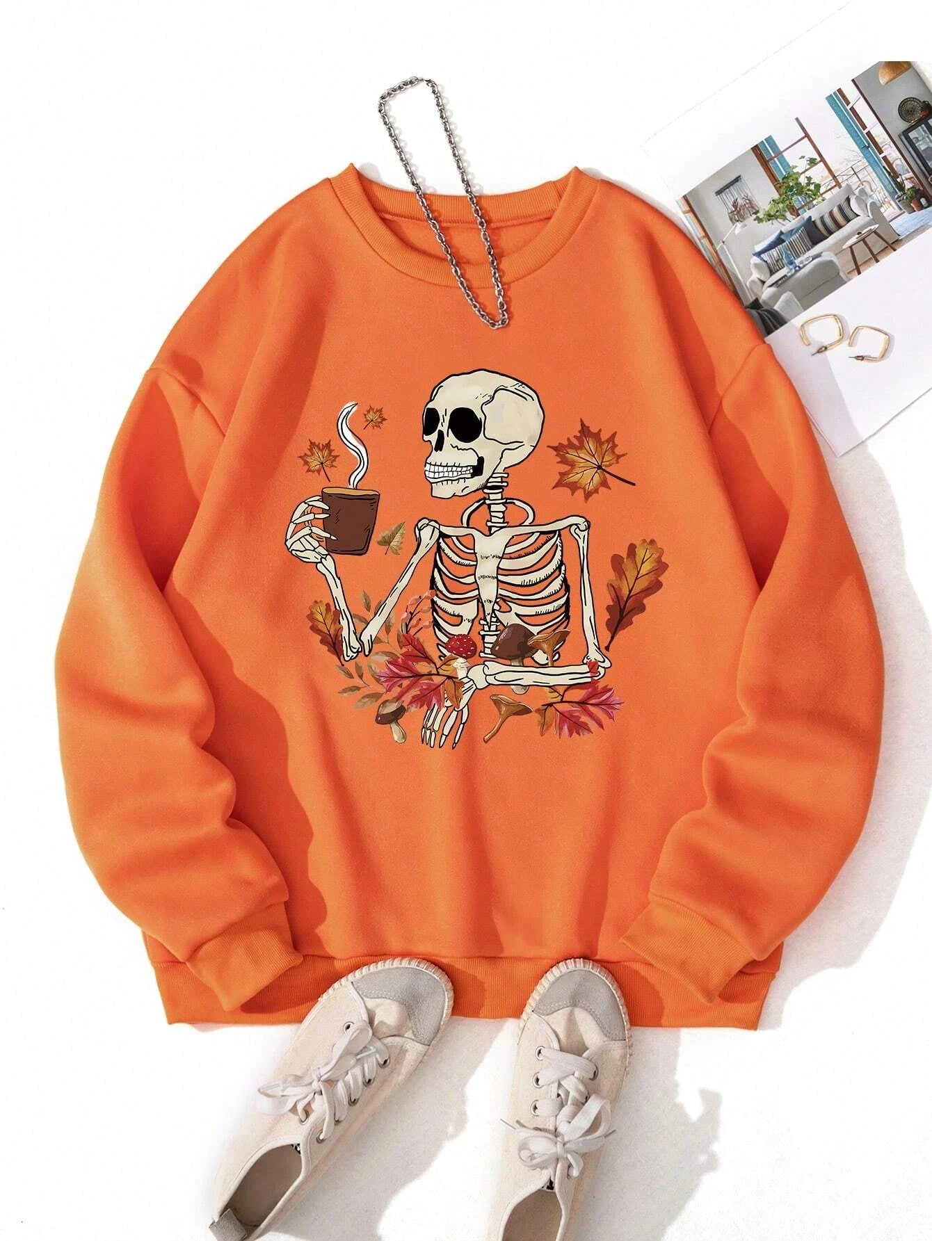 Skeleton Drinking Coffee Sweatshirt