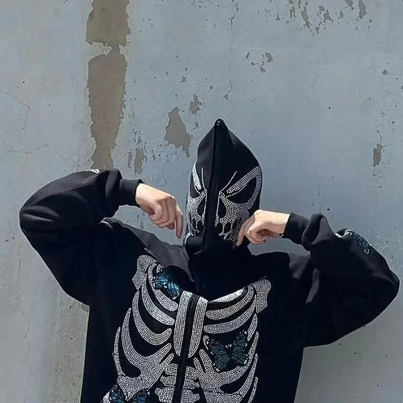 Skeleton Full Zip Up Hoodie