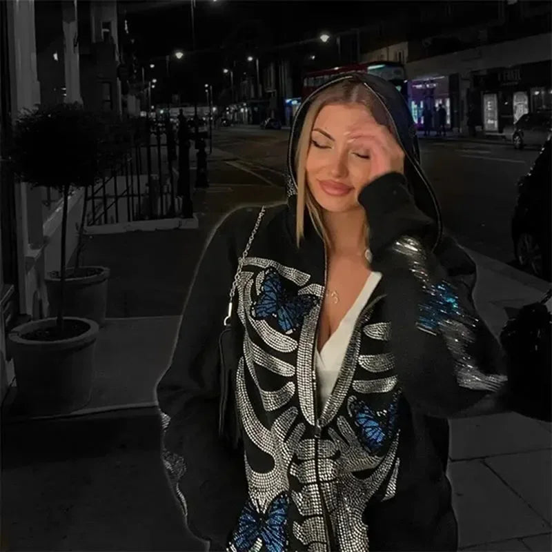 Skeleton Full Zip Up Hoodie