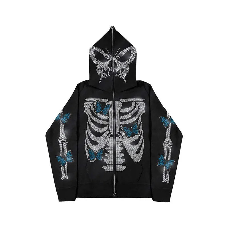 Skeleton Full Zip Up Hoodie