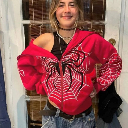 Red Spider Web Zip Up