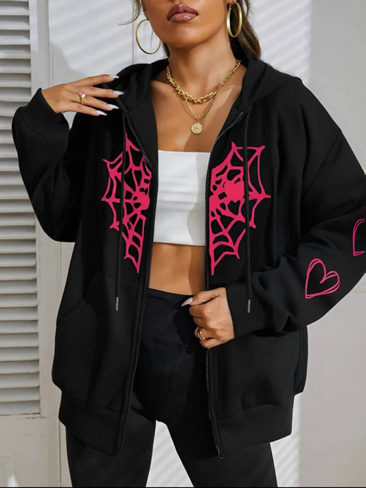 Spider Web Zip Up Hoodie