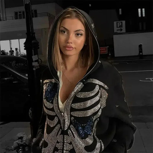 Skeleton Full Zip Up Hoodie